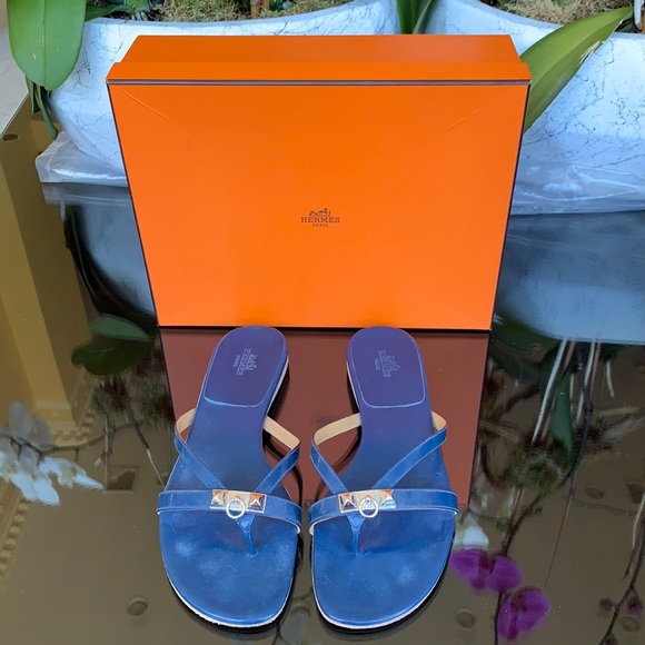 Hermès Corfu Flip Flops in Ocean Blue - Picture 1 of 5